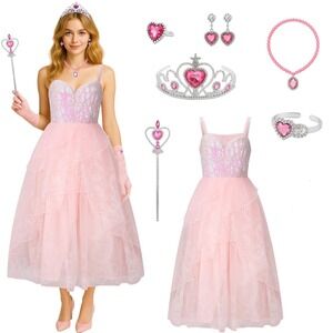 NWT Women Pink Witch / Princess Sequin Tulle Costume Gown Set Small